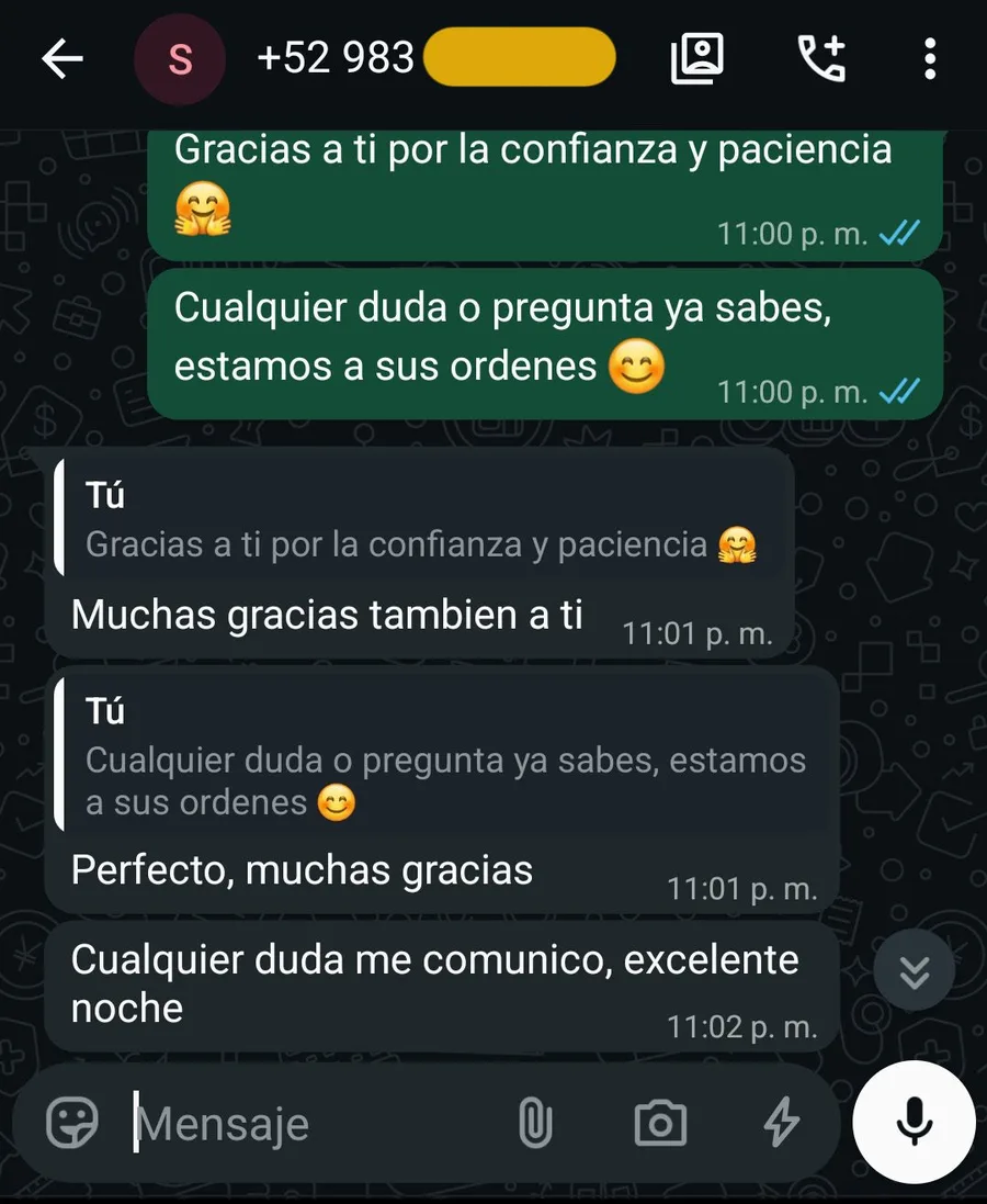 Captura de conversación con un cliente